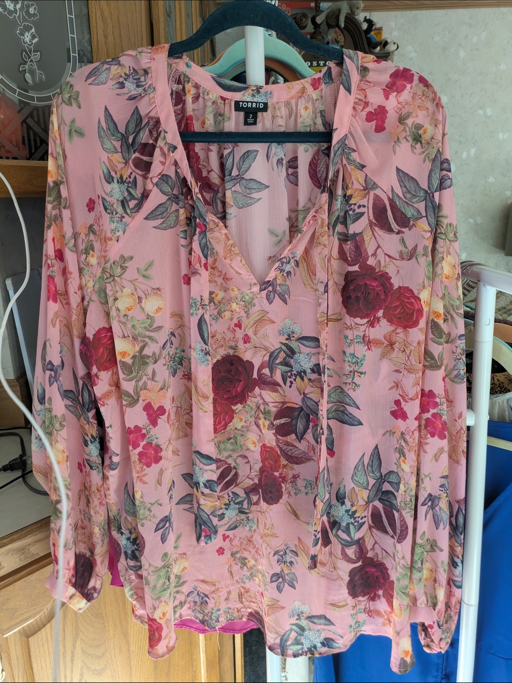 torrid Pink Floral V-Neck Tie Blouse